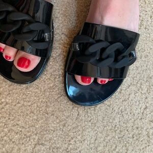 Vince Camuto Black Chain-Detail Slide Sandals